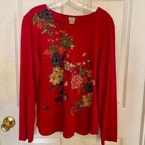 Chico's Pink Floral Beaded Long Sleeve Top